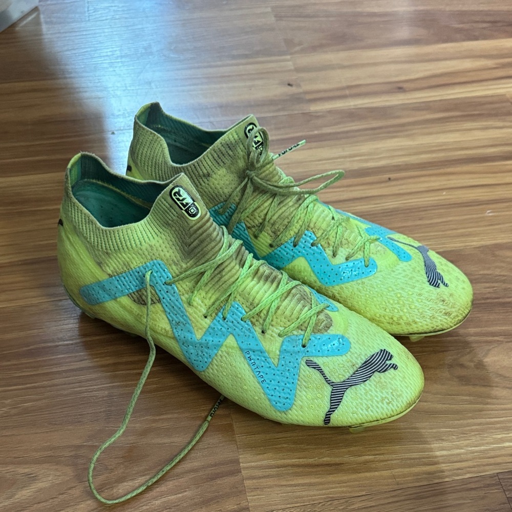 Puma Lime Green and Aqua Soccer Cleats